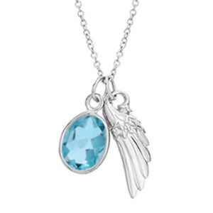 NWT Sterling Silver.925 Wing and Blue topaz Pendant Necklace